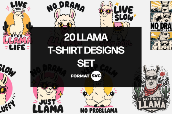 20 Llama SVG Design Bundle: Graphics & T-Shirt Designs