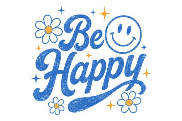 Be Happy Retro Smiley Flower Design Graphics